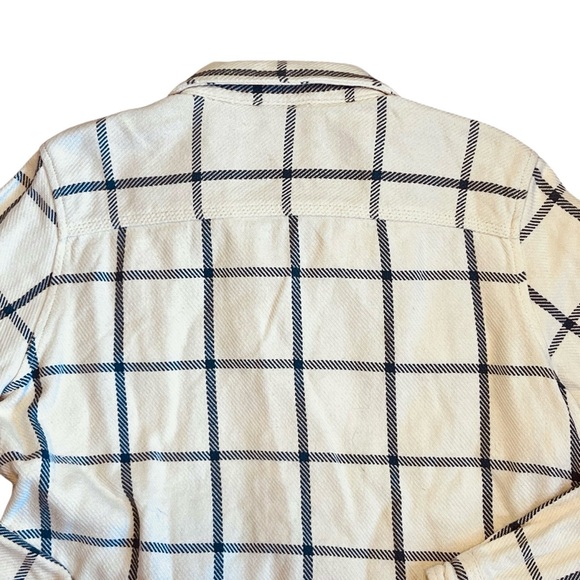 L.L. Bean Women’s L Ivory Blue Plaid 1912 Overshirt Flannel Heavyweight Shacket - Picture 9 of 15